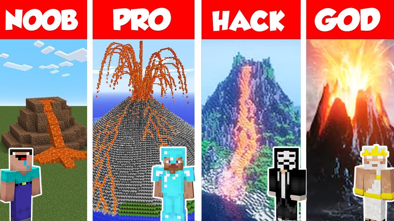 Minecraft NOOB vs PRO vs GOD: VOLCANO HOUSE BUILD CHALLENGE in Minecraft / Animation